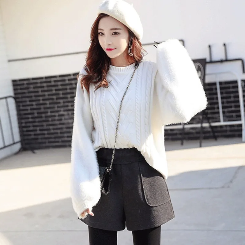 Woolen Shorts Women High Waist Korean Style Fashion Fall Winter Temperament Pockets Solid Office Lady Elegant Simple All-match