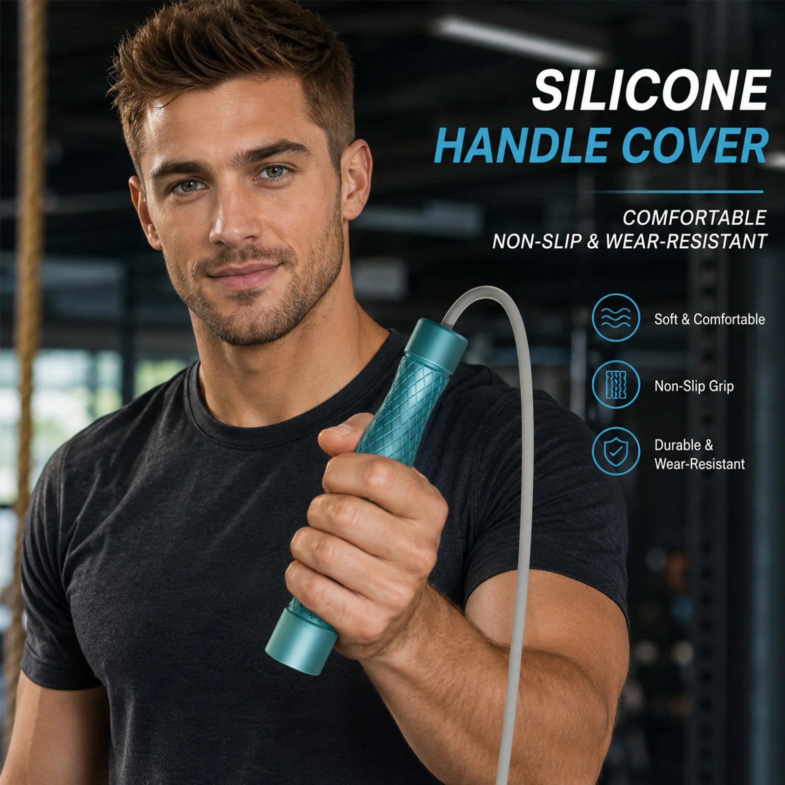 MOGOLD Gewichtetes Springseil – 14 mm dickes PVC-Seil mit Silikon-Anti-Rutsch-Griff, Schnellverstellverschluss für Heimfitness & Ausdauertraining – Detail 4