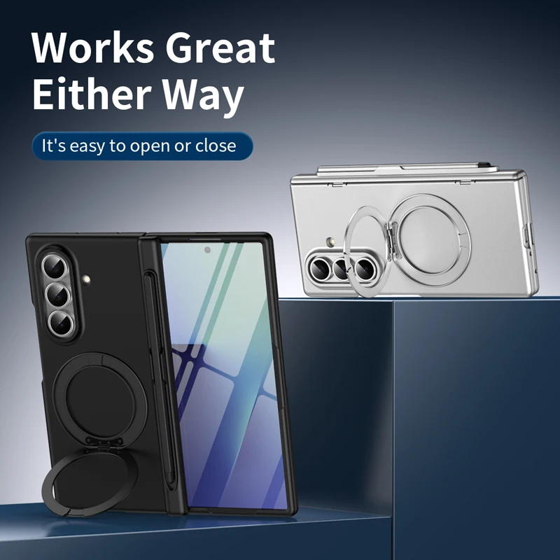 Für Samsung Galaxy Z Fold 8 Ultra Z Fold 8 Hülle Magnetische Matte PC-Hülle mit Drehbarem Ringständer und Glasfolie + Stylus-Stift