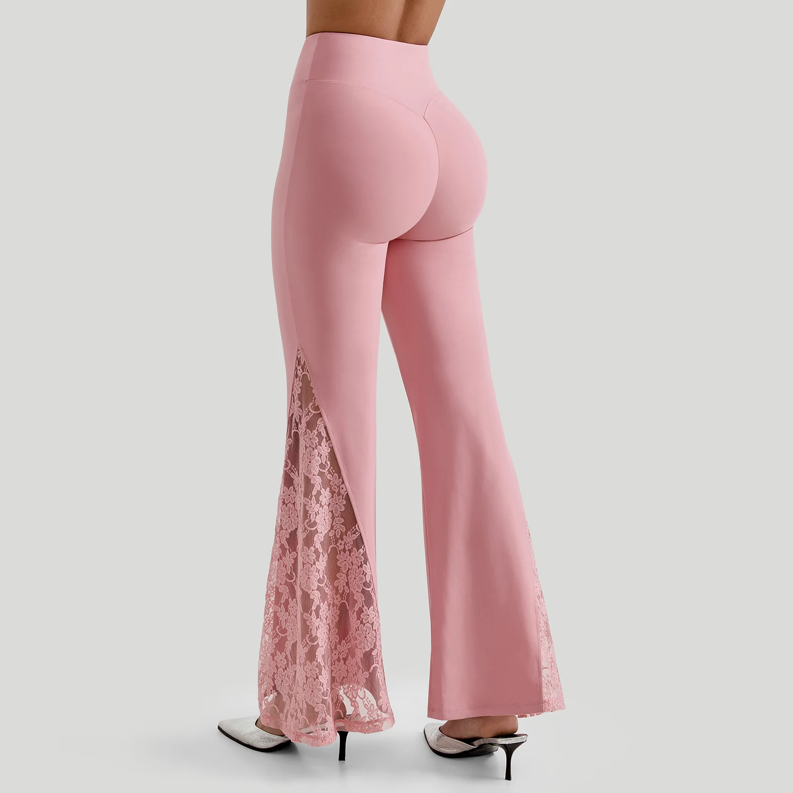 Women Punk Sexy See Through Lace Patchwork Flare Pants Streetwear High Waist Wid Leg Vintage Trousers Y2k Pants Female
