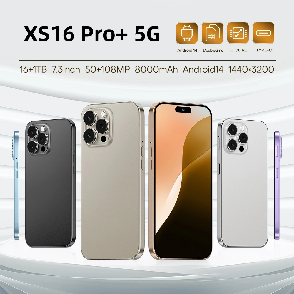 Origineel Voor Merk 16 GB + 1 TB Voor Smartphone 7.3 inch XS16 Pro + Volledig Scherm 4G 5G Mobiele Telefoon 8000 mAh Mobiele Telefoons Global Versie ﻿