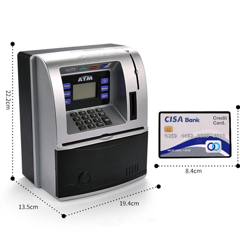 Automated ATM Machine With Card, Real Money Saving piggy bank, Cashier Adult, Digital Alarm Clock, Real Estate Bank