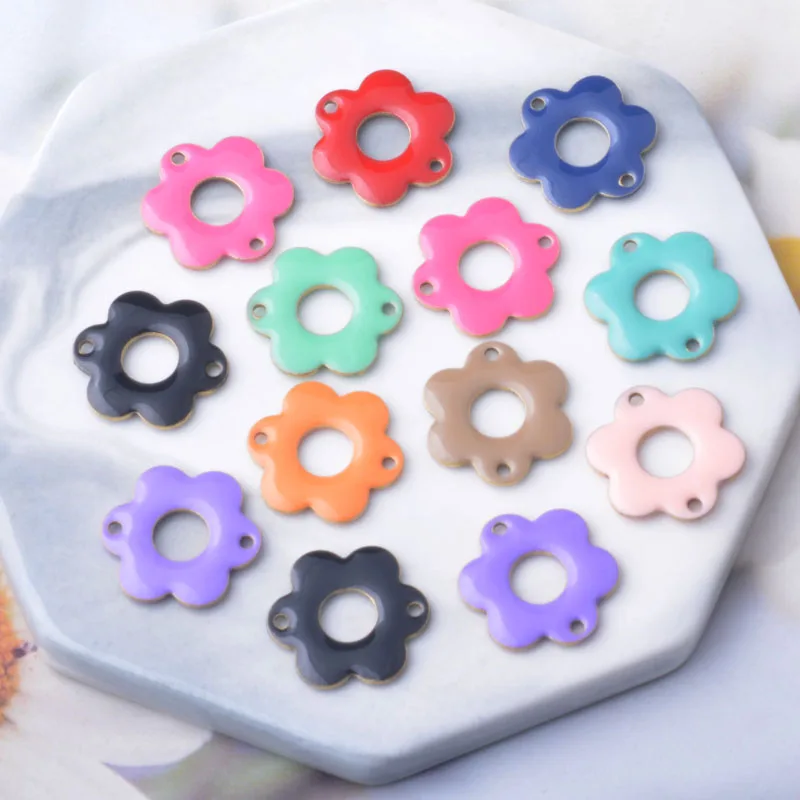 10 Stück Kupfer-Emaille Doppelloch-Blumenverbinder Anhänger Zweiseitige Öltropfen-Charms DIY Schmuck Armband Halskette Herstellung – Detail 4
