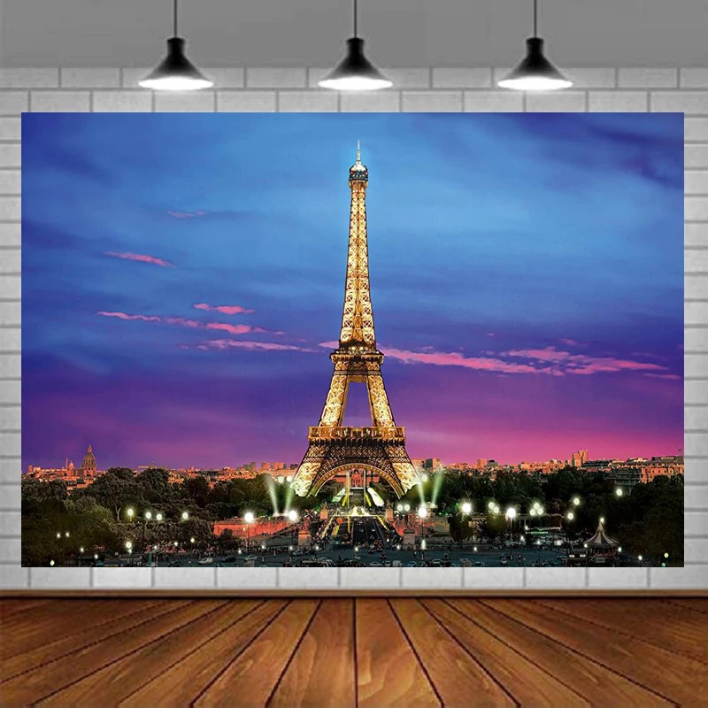 Paris Eiffel Tower Photography Backdrop Banner Poster Photo Booth Props Paris Night View Props Wall Background Decoration