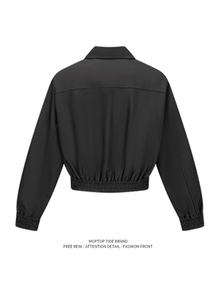 Cleanfit Short Zipper Jacket for Men Wide Shoulder Pad Flip Collar Pure Color Pilot Style Outerwear Spring Autumn Youth Fashion