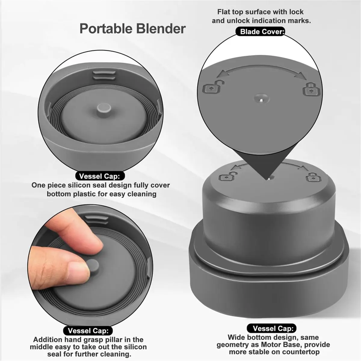 Blade Cover and Vessel Cap for Blast Container Blender Replacement Parts Portable Blender Replacement Parts
