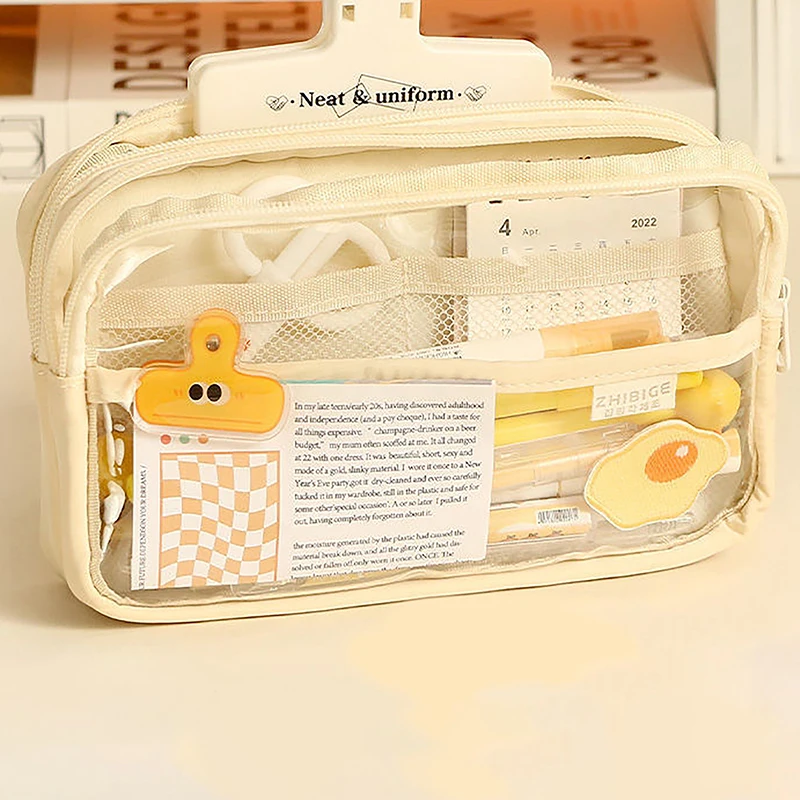 Bolsa de lápices transparente de gran capacidad, estuche para bolígrafos, caja de soporte de papelería, bolsa de lápices con cremallera para estudiantes, suministros escolares