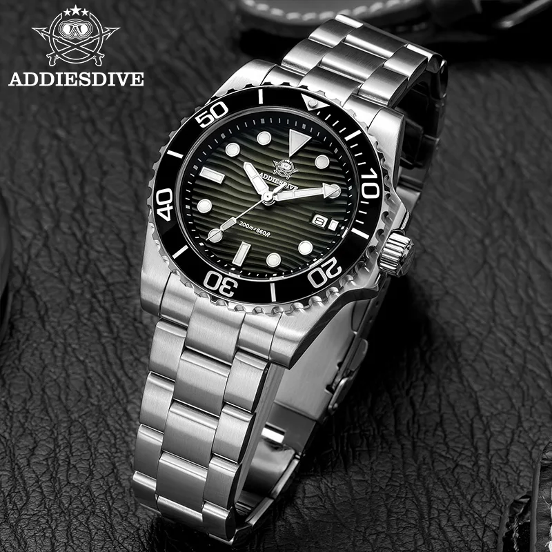 

ADDIESDIVE New 41mm Quartz Watch Men Top Brand 200m Waterproof Diving Watches Calendar 316L Stainless Steel Luminous Wristwatch