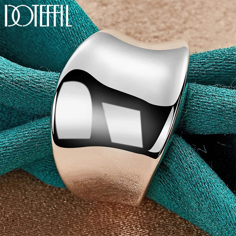 

DOTEFFIL 925 Sterling Silver Smooth Concave Ring For Man Women Fashion Wedding Engagement Party Gift Charm Jewelry