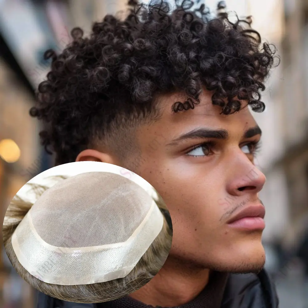 15 مللي متر/18 مللي متر مجعد براون شقراء الرجال الشعرية الاصطناعية 100% نظام الشعر البشري الرجال الشعر المستعار 20 مللي متر مجعد دائم غرامة أحادية بولي Base قاعدة #1