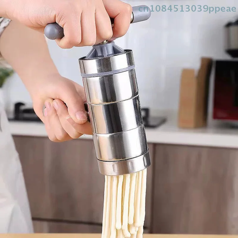 Stainless Steel Household Small Manual Noodle Pressing Machine Shake Pasta Noodle Making Machine with 2/5 Interchangeable Molds