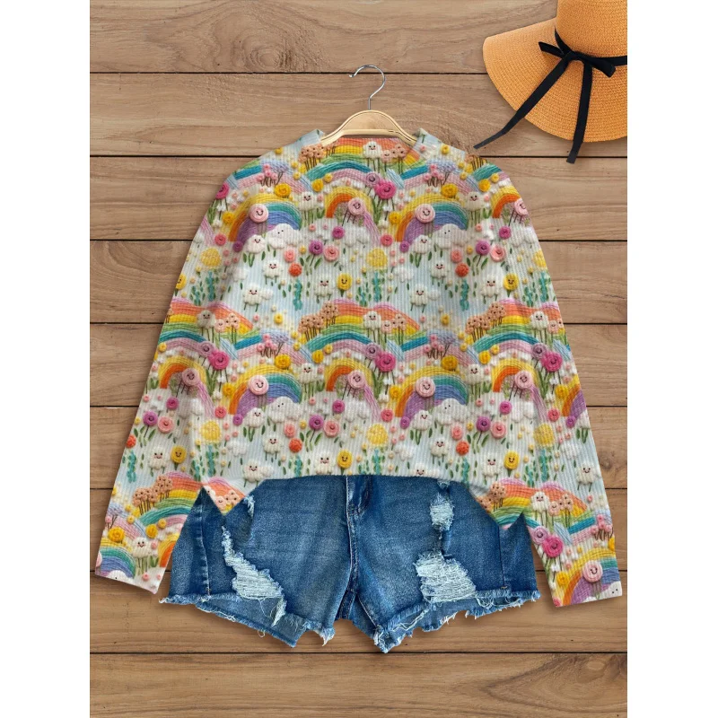 

5D Non- Rainbow Floral Print Sweater,Women's Fall Winter , Soft Fabric, Long Sleeve, Round Neck, Casual & Trendy Fit