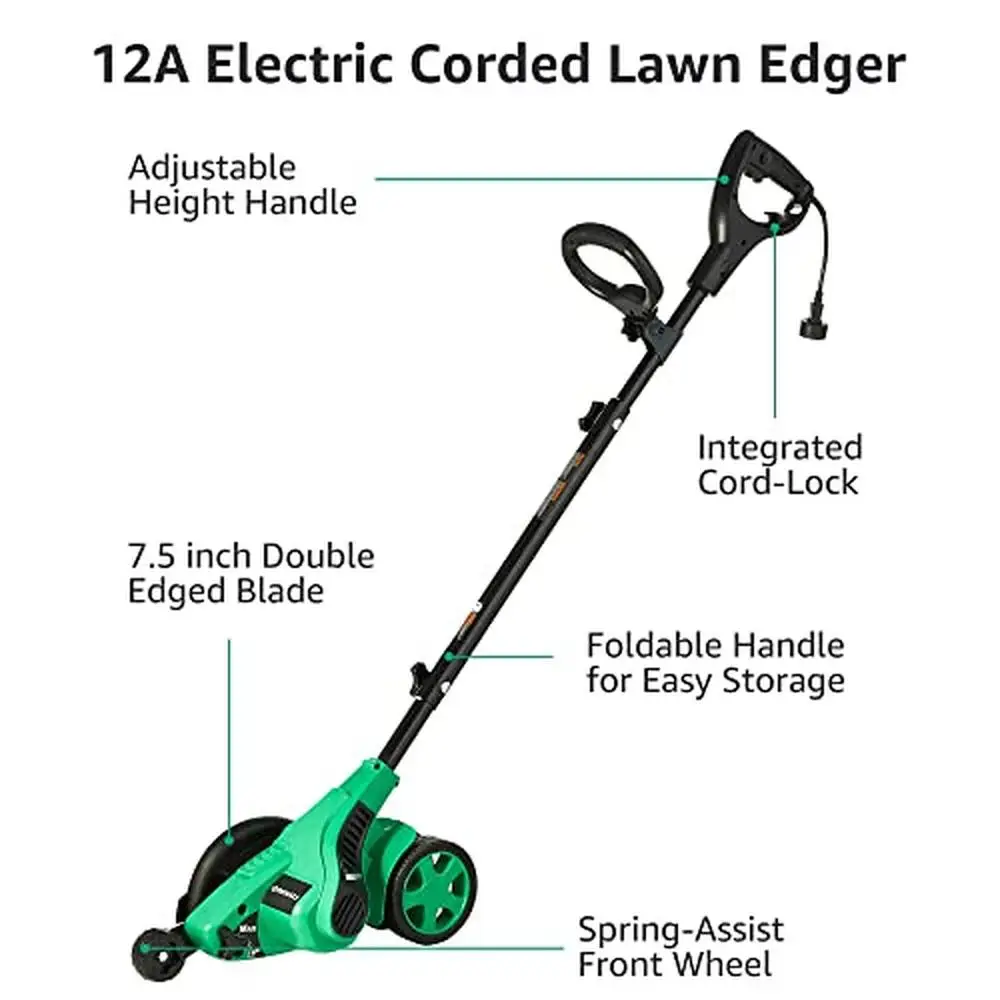 Electric Corded Lawn Edger Trencher 12 Amp Motor 4420 RPM 7.5