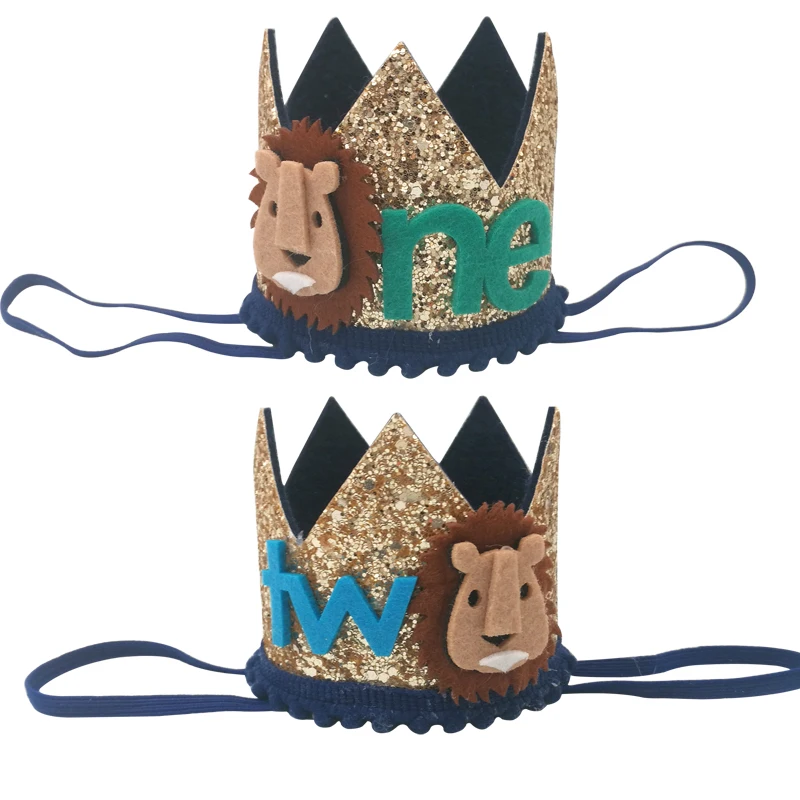 

Lion One Two Year Old Baby Birthday Hat Jungle Wildlife Theme Baby 1 2 3 4 5 6 Jungle Birthday Party Decorative birthday favor