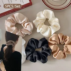 Women Simple Silk Satin Scrunchies Solid Color Big Elastic Rubber Hair Bands Girl Ponytail Holder Hair Ties Rope Gum Accessories