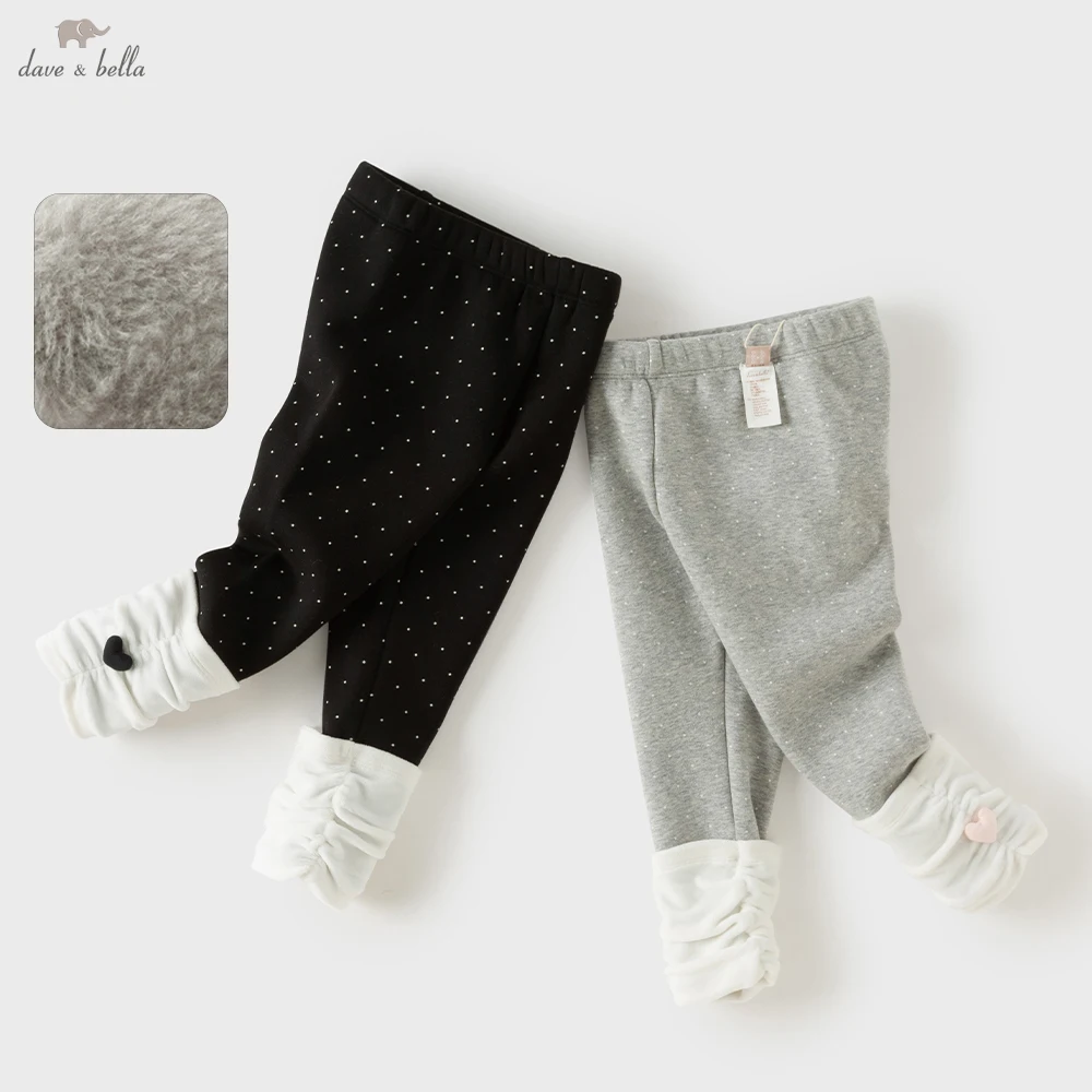 Dave Bella Girls Fleece-lined Leggings Winter Warm Knitted Pants Dots 1-7 Years Kids Elastic Waist Trousers DB4264544