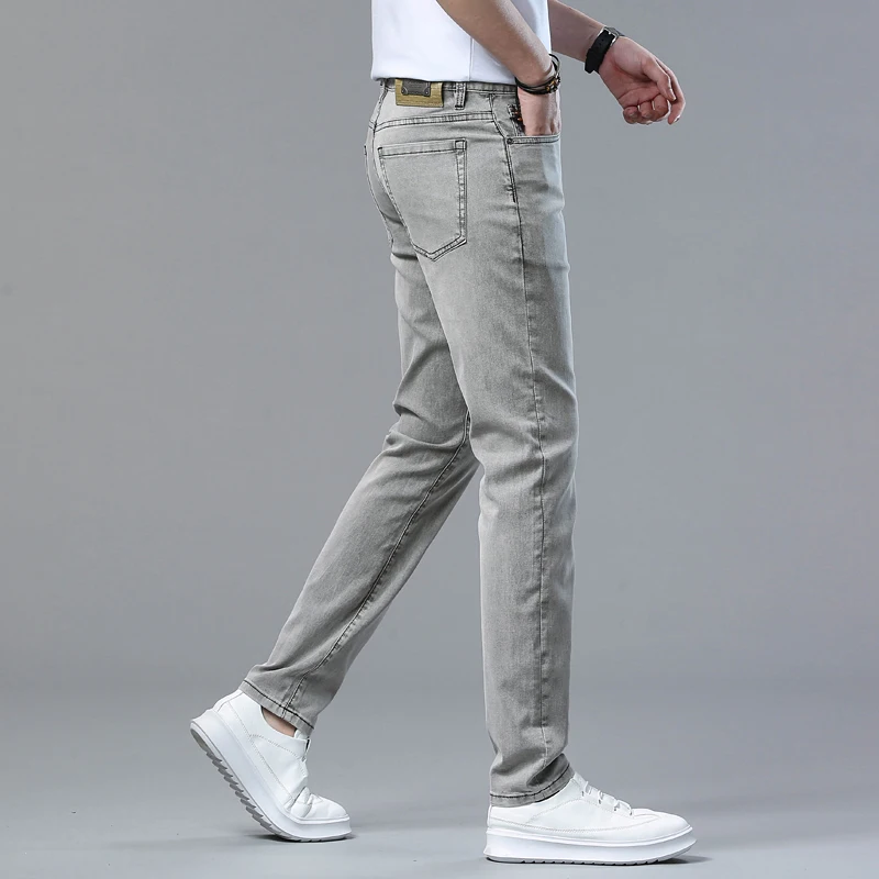 2024 new fashion business jeans for men's summer thin elastic slim fit small straight leg high end versatile casual pants