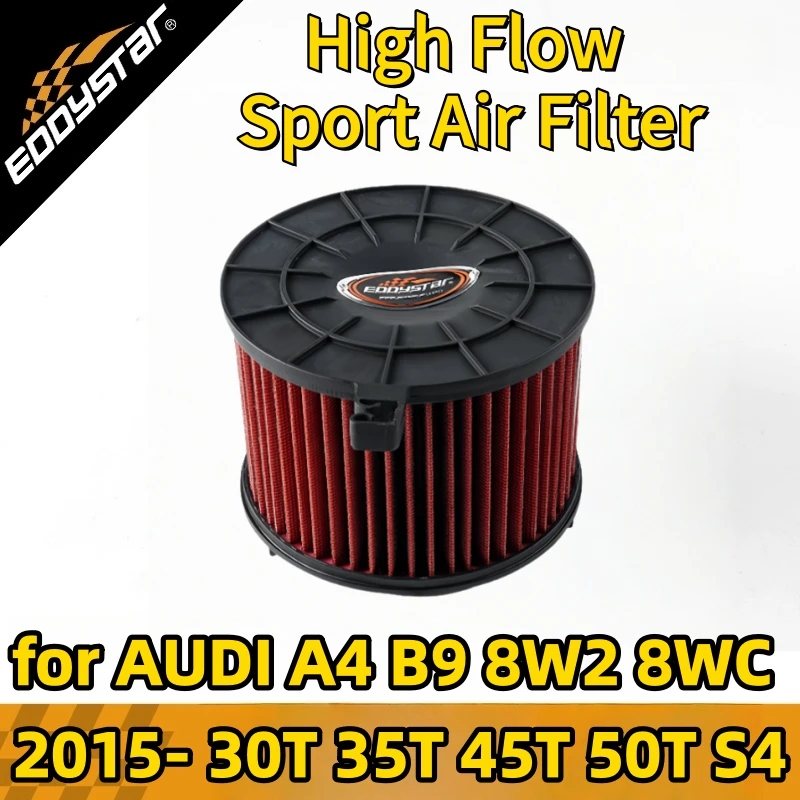 

High Flow Sport Air Filter for AUDI A4 B9 8W2 8WC 2015- 30T 35T 45T 50T S4 TDI Mild Hybrid quattr Washable Racing Intake Filters