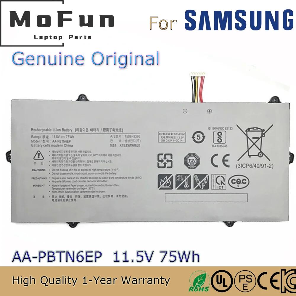 

Brand New Original AA-PBTN6EP 11.5V 75Wh Laptop Battery for Samsung Notebook 9 NP900X5T-X01US 900X5T-X01 900X5T-X78L 2018