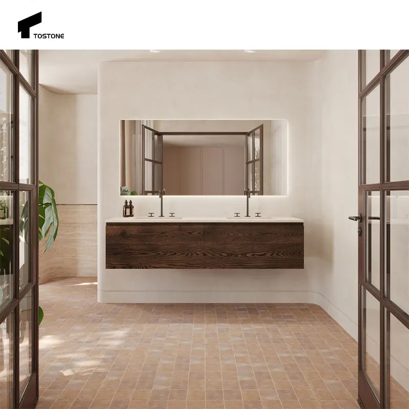 Tostone Modern Natural Super White Rectangle Travertine Vanitytop For DDP Delivery Bathroom Furniture Practical Home Decoration