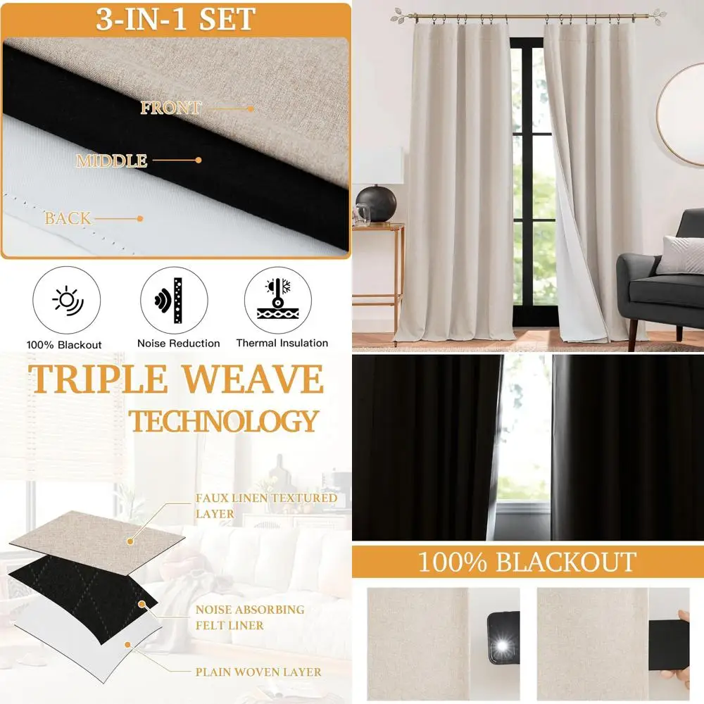 

Taupe Звукоизоляционные, затемняющие, изоляционные шторы 3-в-1 для дома, 52x84, комплект из 2 панелей