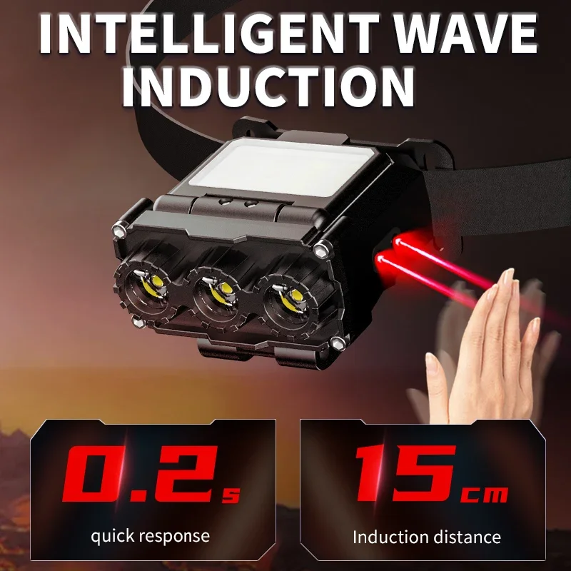 New 3-core XPG strong light induction headlight USB rechargeable outdoor running light night fishing led hat clip light