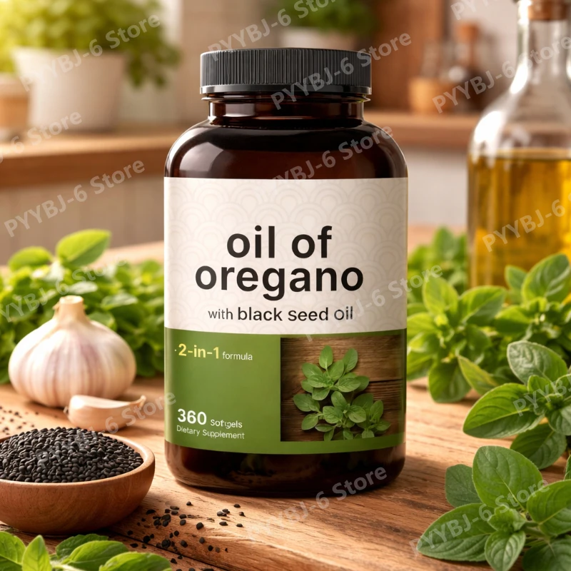

Oil of Oregano Extract with Black Seed Oil 2-in-1 Herbal Complex for Immune Support 360 Softgels Non-GMO Dairy-free Antioxidant