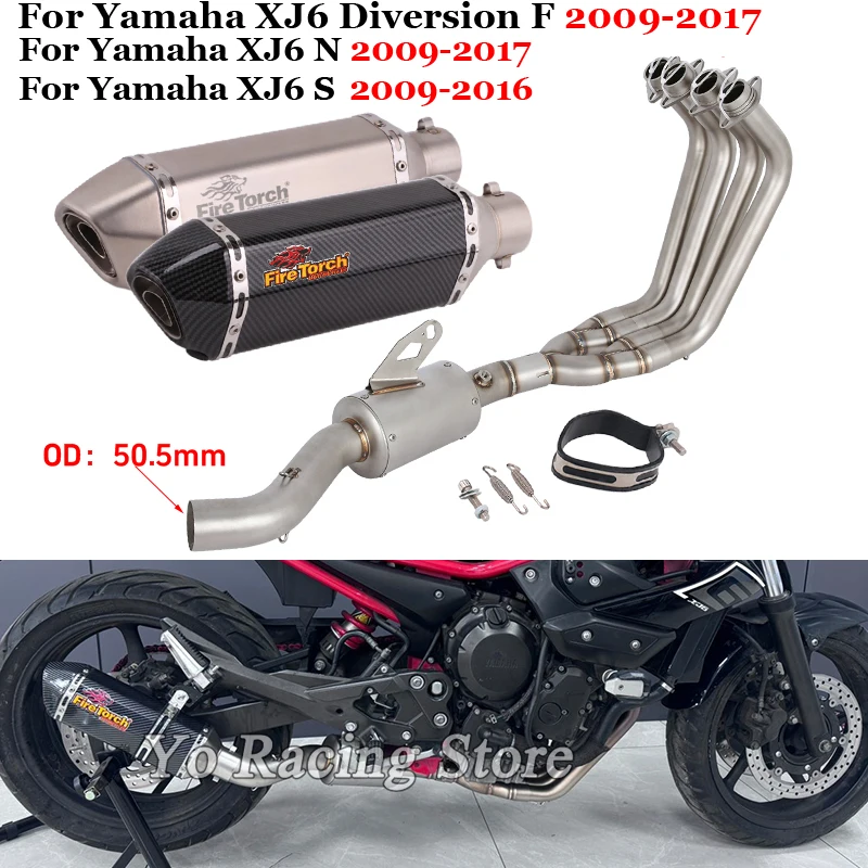 Sistema di scarico completo Slip-On per YAMAHA XJ6N XJ6S XJ6 N S XJ6 Diversion F 2009 - 2017 con tubo anteriore e silenziatore