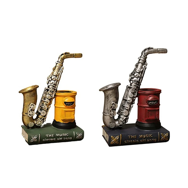 Saxophone Resin Waterproof Pencil Holder For Desk Makeup Brush Holder Office Supplies Resin Ornaments