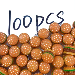 100pcs/Pack Bulk Wholesale Hamburg Resin Charms 3d Mini Beef Burger Food Pendant For Earring Keychain Diy Jewelry Make