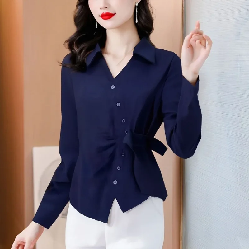 

Autumn Lace-up Waist-hungry Long-sleeved Shirt Middle-aged Elderly People Fashionable New Irregular Design Mother Top