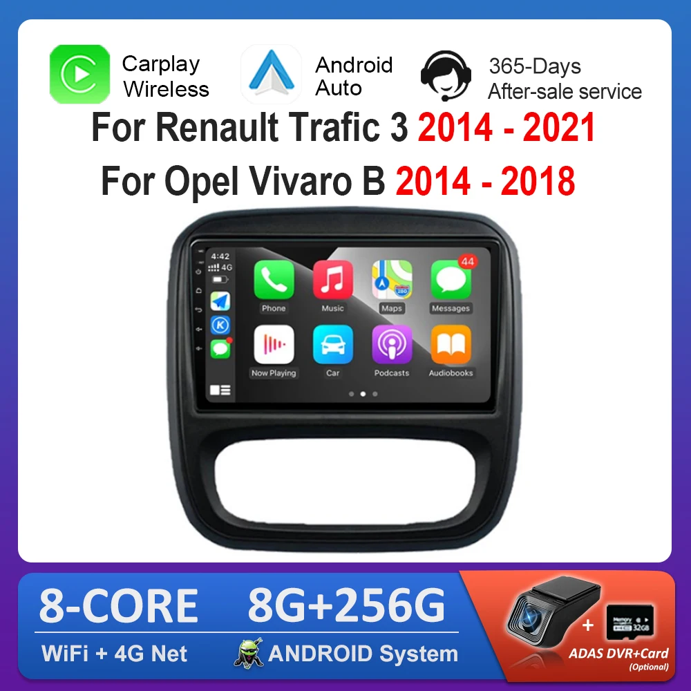 Android  Car Radio Multimedia Player Carplay for Renault Trafic 3 2014 - 2021 for Opel Vivaro B 2014 - 2018 Touch Screen 4G+WiFi