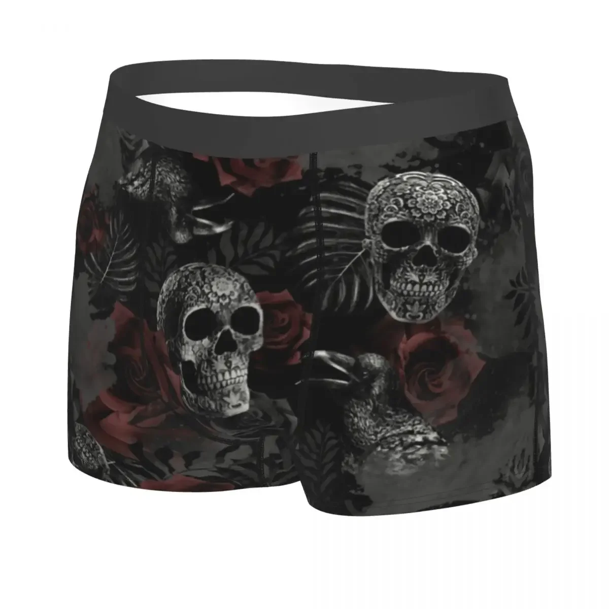 Skull Flowers Underwear Male Sexy Printed Customized Halloween Rose Floral Boxer Briefs Shorts Panties Breathbale Underpants