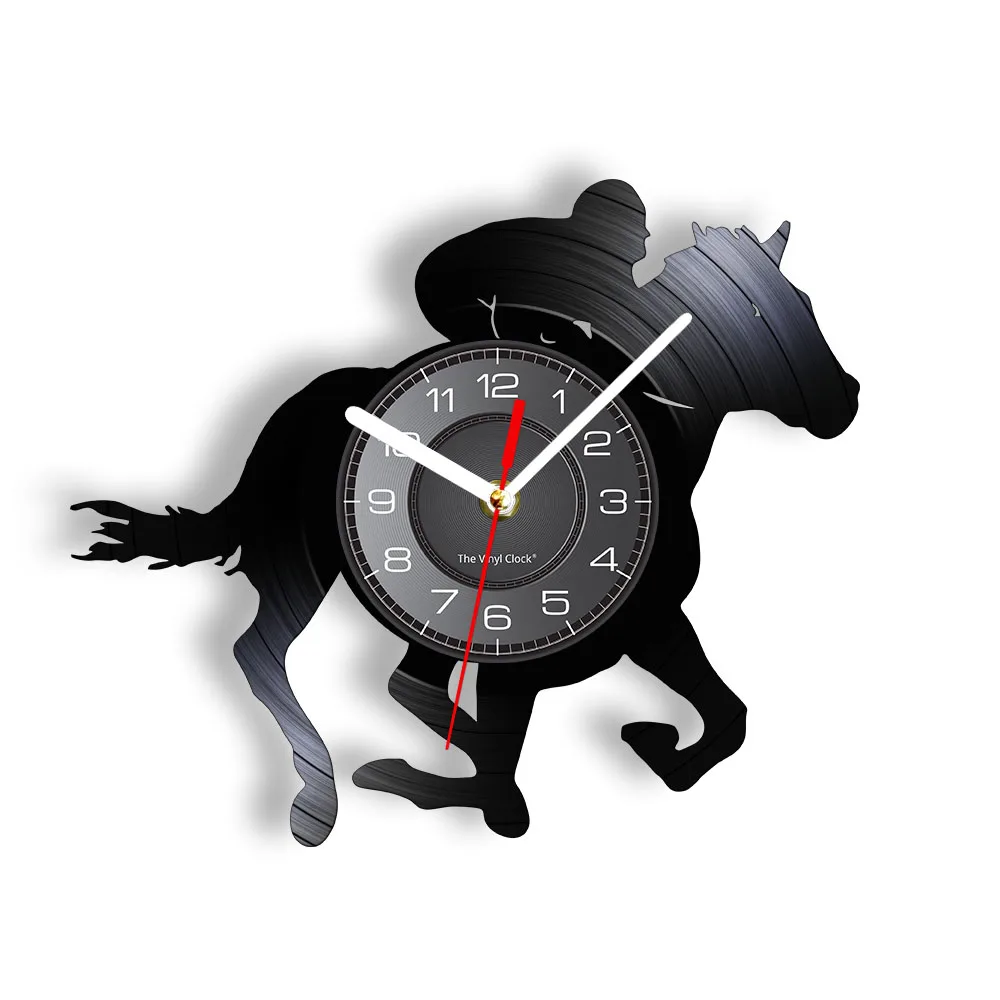 

Rider Horse Silhouette Vinyl Record Wall Clock Horse Racing Home Decor Vinyl Disk Crafts Wall Watch Equestrian Riding Lover Gift