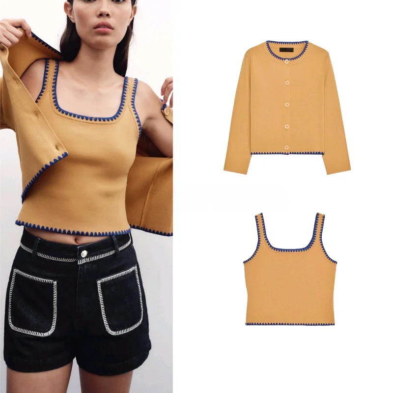 

Вязаный длинный све, круглый джемпер с вышивкой Ne, женский модный комплект, повседневный цветной трикотаж, осенняя коллекция