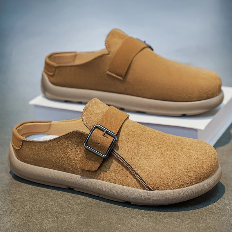 

Platform Mules for Men Closed Toe Slip On Flat Sneakers Wide Toe Open Back Casual Shoes Loafers Slippers Non-Slip Lazy Drivers