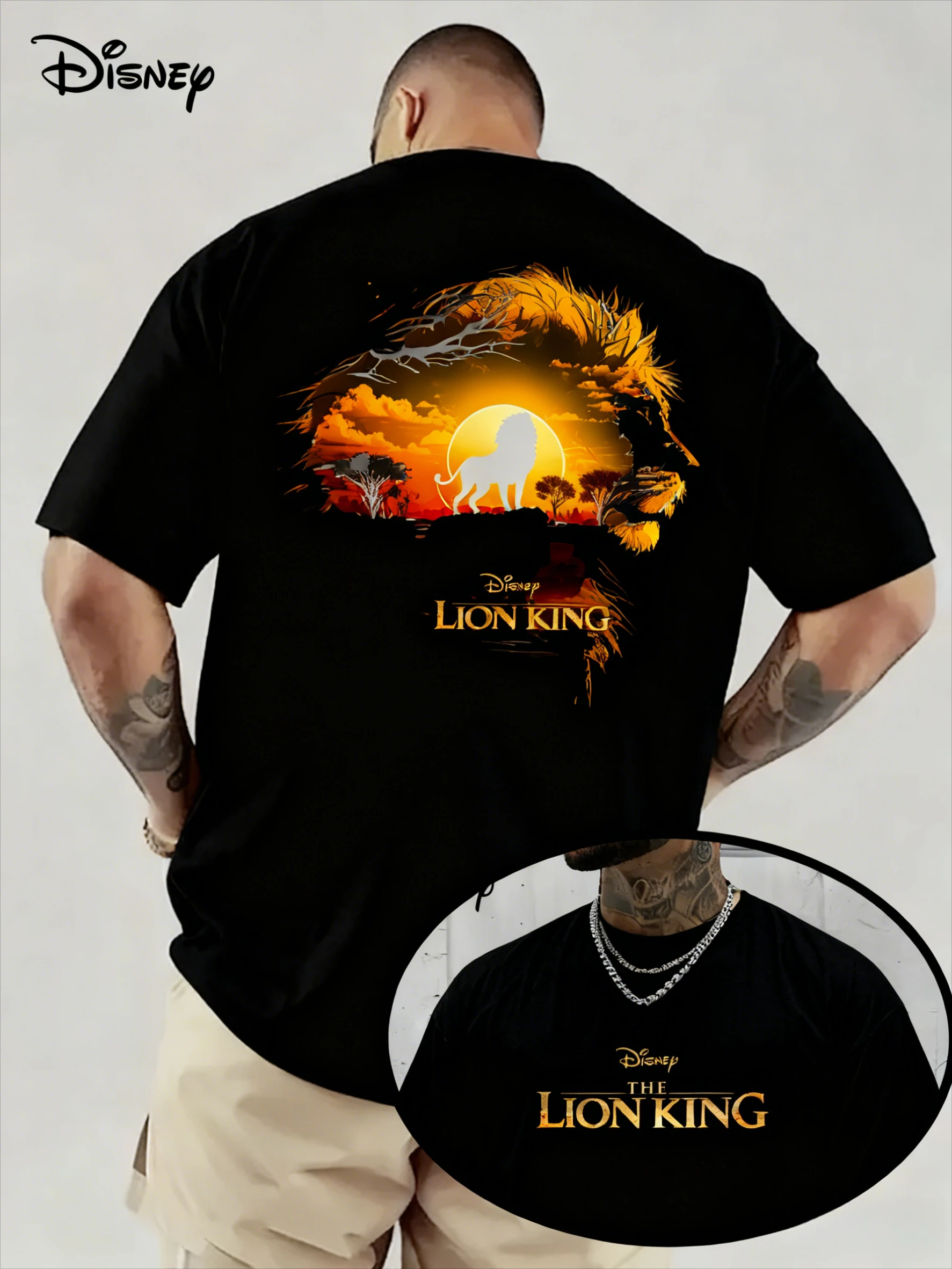 

Disney Cartoon The Lion King Double-sided Printed Cotton T-shirt 2026 Men's and Women's Summer New Harajuku Loose Casual Top