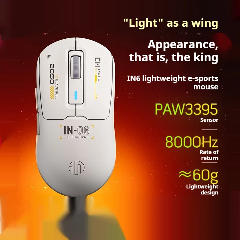 

In6 Wireless Bluetooth Mouse Three Mode Connection Lightweight Low Delay Ergonomics Senior Endurance Esports Game Wireless Mouse