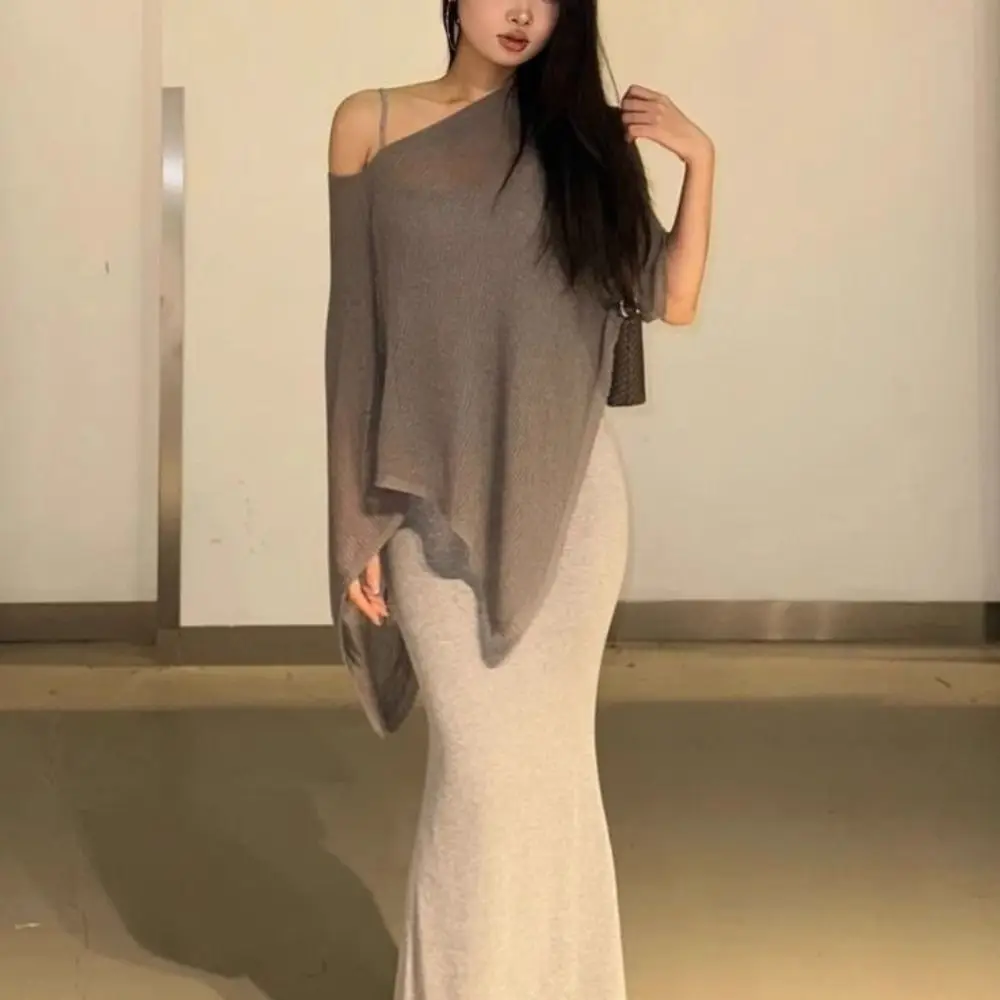 

Элегантная асимметричная вязаная накидка-шаль с открытыми плечами, сетчатый кружевной топ, вечерние накидки, аксессуары-шарфы, женский плащ для путешествий