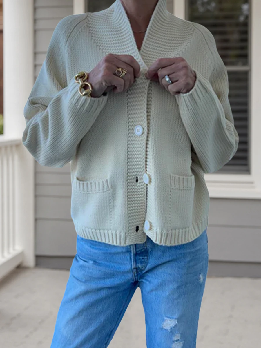 

Women s Oversized Chunky Knit Cardigan Sweater with Shawl Collar and Button Down Front - Cozy Winter Fashion Piece