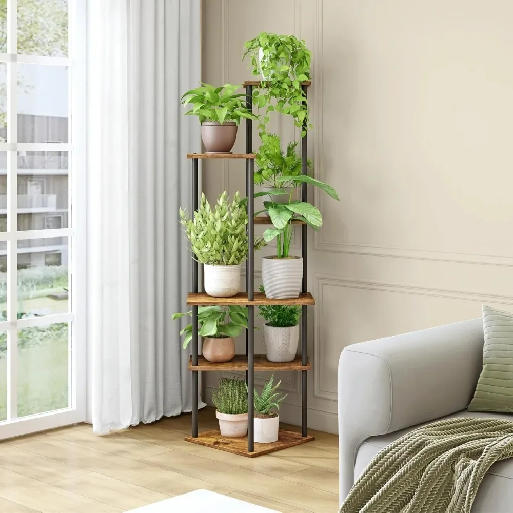 

Plant Stand Indoor 6-Tier Metal Wood Plant Shelf for Multiple Flower Pots Corner Tall Flower Holders for Living Room Balcony