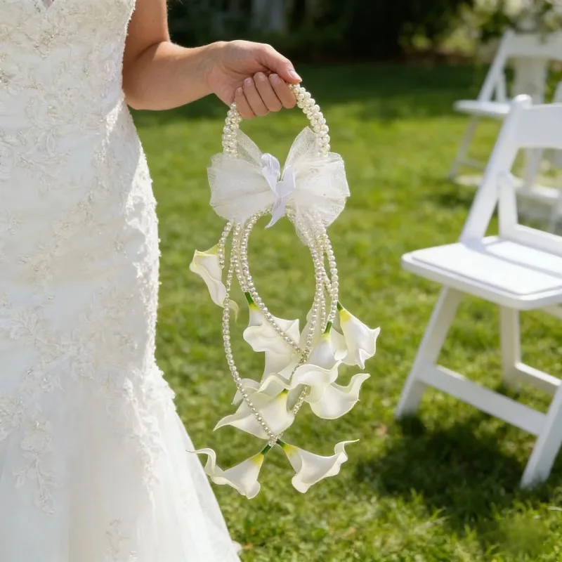 Luxury Pearl Beaded Wreath with Calla Lilies - Elegant Bridal Wreath for Weddings and Bridal Ceremonies