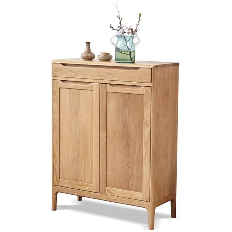 

Modern minimalist style oak shoe cabinet double door home storage furniture Pure solid wood for living room or hallway