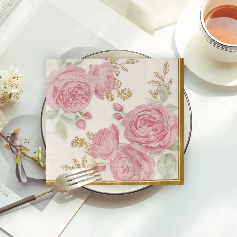 20pcs/pac Printed Flower Napkins Paper Fresh Family Gathering Dining Tables Paper Napkins Plate Decorative Coffee Napkin