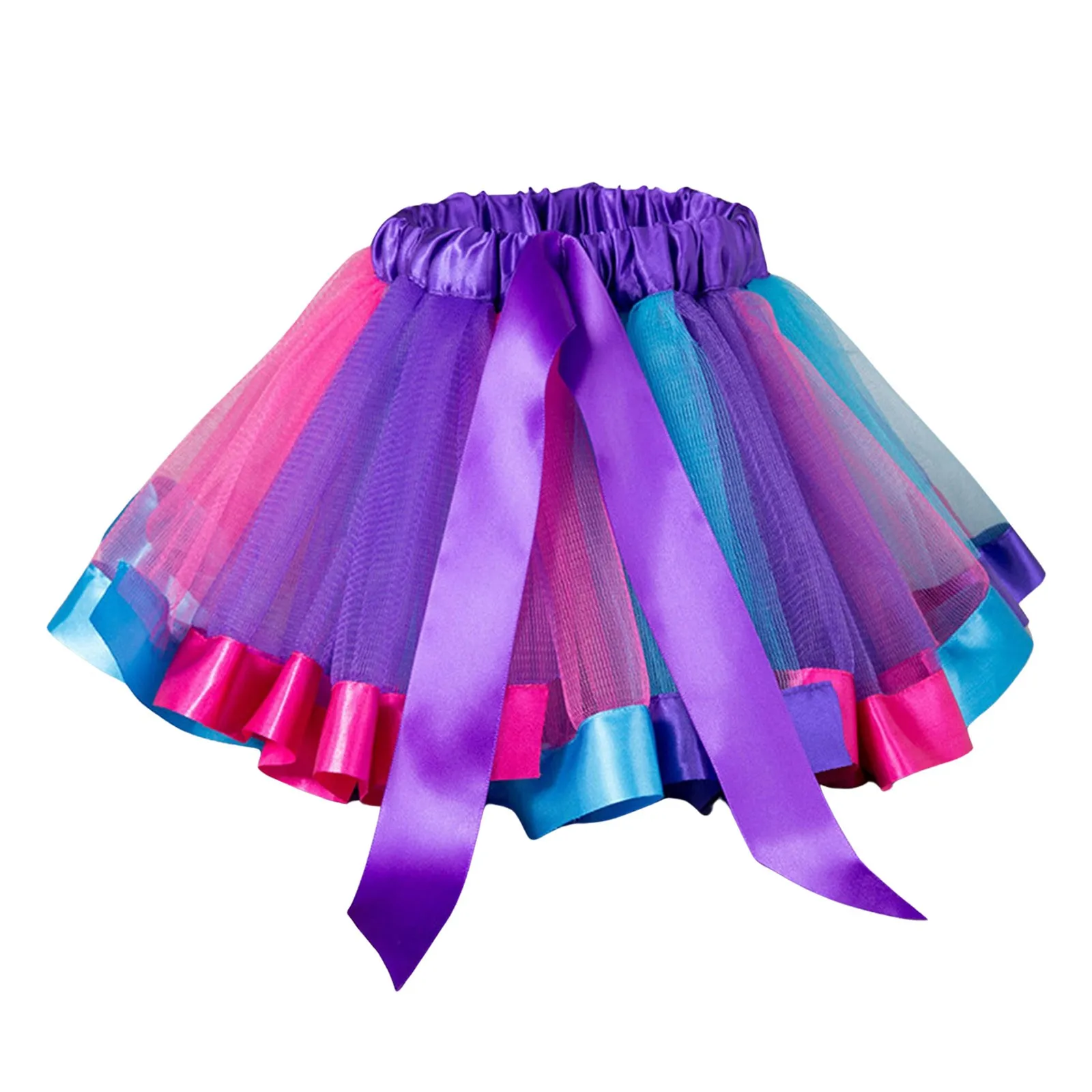 Women's 12 Piece Mesh Splicing Colorful Tutu Half Length Bow Rainbow Short Skirt Tutu Skirt