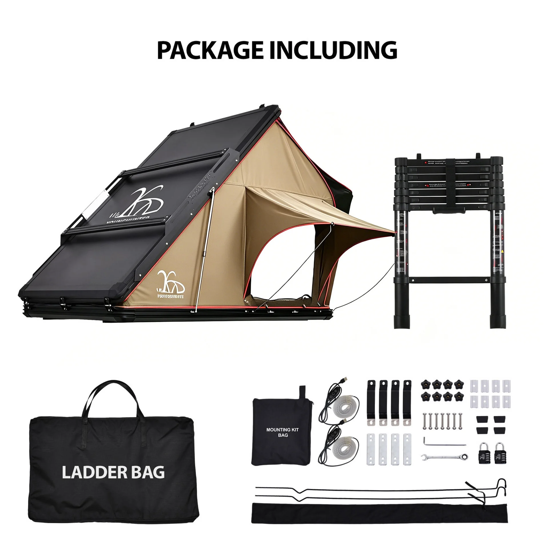 Hardshell Rooftop Tent Slimline Lightweight 73kg 138mm USB Charging AC Duct for SUV  4x4