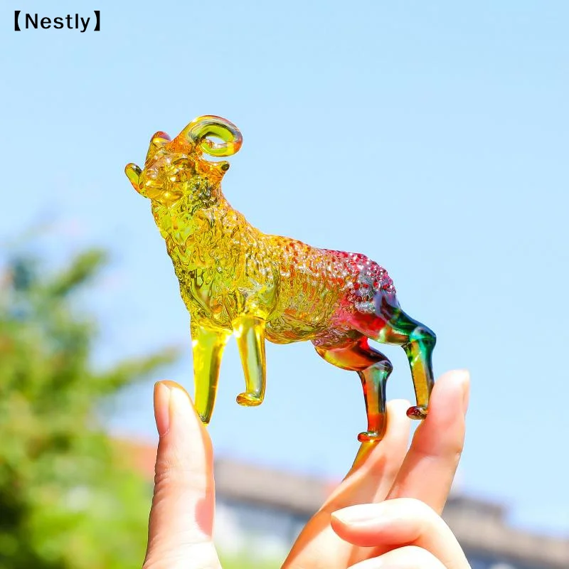 Crystal Sheep Figurine 2027 Zodiac Sheep Statue Home Desktop Bookshelf Office Ornament Sheep Decor Feng Shui Bring Fortune〔Nest〕