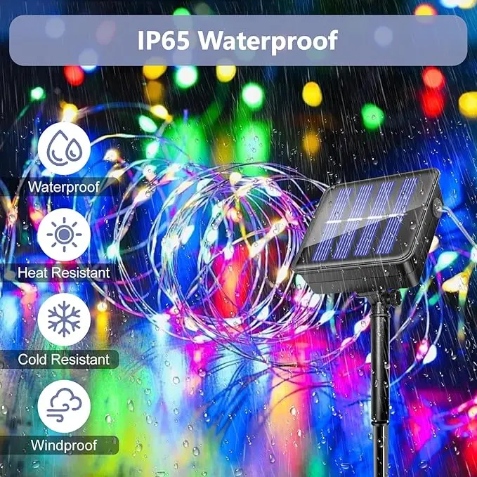 Solar Fairy Lights Outside Waterproof Solar String Lights Outdoor 8 Modes Silver Wire Solar Twinkle Lights Christmas Decor Lamp