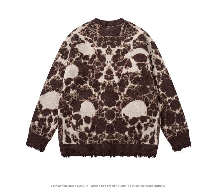 Men's Fashion Hip Hop Skeleton Sweater High Street Knitted Jumpers With Skull Pattern Streetwear Oversized Knittwear For Male