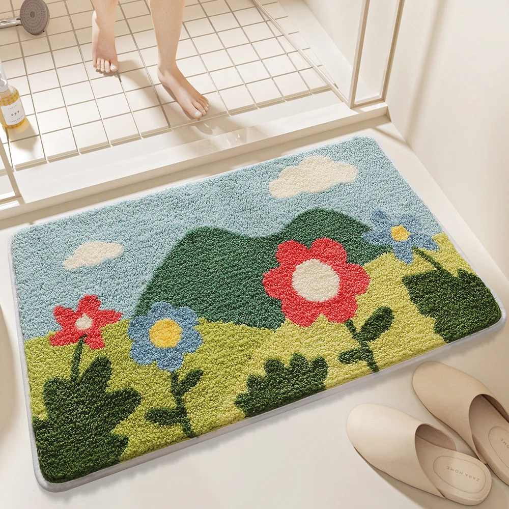 Creative Ginkgo Leaf Bath Mat Thick Plush Bathroom Rug Large-capacity Water-absorbent Anti-slip Foot Mat  Bathroom Carpet